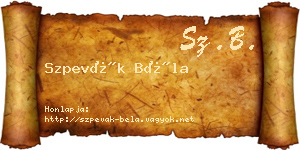Szpevák Béla névjegykártya